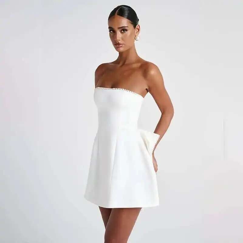 Dongdumaoyi Townlike Bow Pearl Backless Sexy Party Dress Women Mini Spring Summer Elegant Slim Bodycon Dresses Vestidos