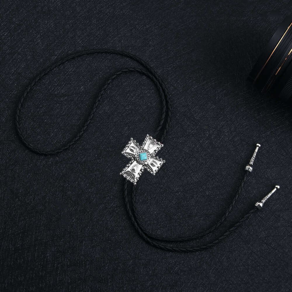 Punk denim bolo fashion tie cross turquoise sweater chain rope alloy pendant necklace