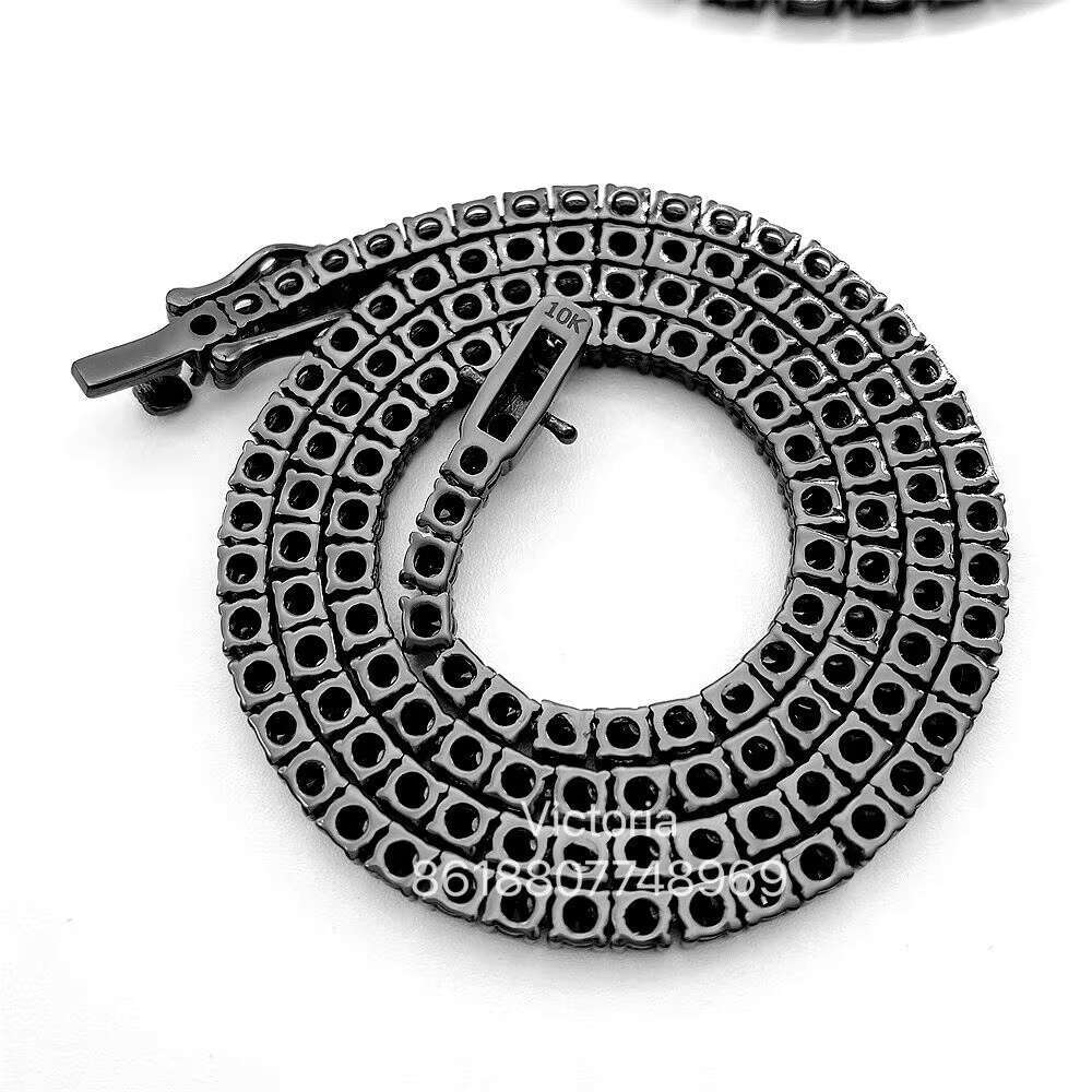 New Fashion Hip Hop Iced Out Men Necklace S925 Sterling Silver 3MM 4MM Black Colored Moissanite Tennis Chain