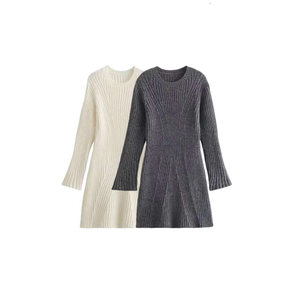 Designer Clothes TRAF Ribbed Knit Long Sleeve Dresses Autumn And Winter New Texture Slim Bottom Sweater Dress Temperament Women's