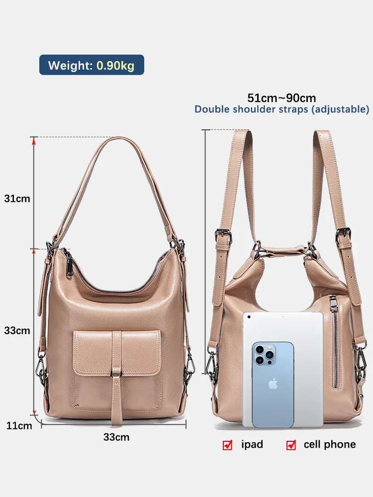 Zency Stylish Women Shoulder 100% Genuine Leather Large Capacity Handbag Multifunction Satchel Bag Backpack Trendy Bags