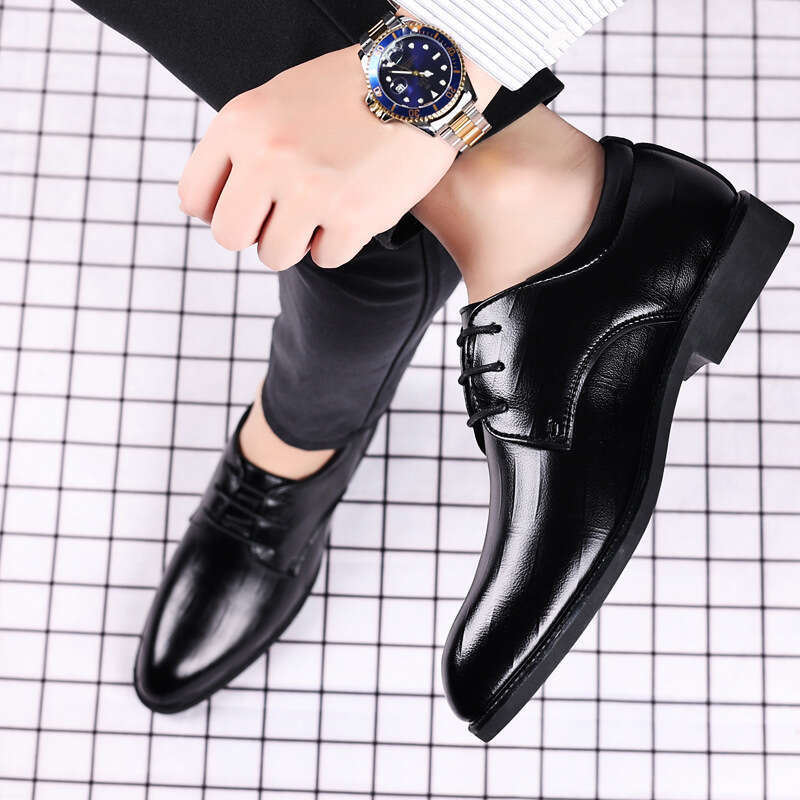 British business pointed leather casual trend formal dress lace up Korean version men's wedding shoes