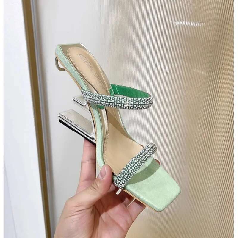 Summer new pearl rhinestone sequins with special-shaped heels fashion slippers high-heeled banquet dress large-size women sandal