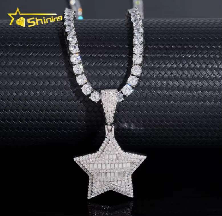 New Design Fine Jewelry Solid 925 Sterling Silver Gold Plating Hip Hop VVS Diamond Necklace Moissanite Iced Out Star Pendant