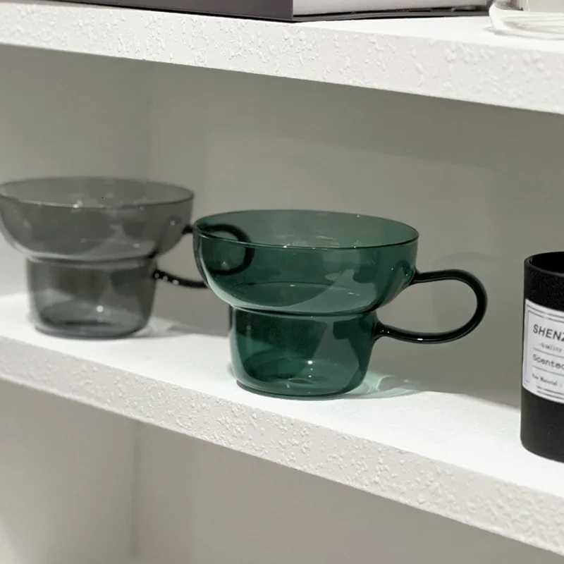 1 Piece 400ml Transparent Teal Grey Colored Heat-resistant Glass Mug Cup Wide-mouth Mug Milk Coffee Tea Cup With Handle Y251125
