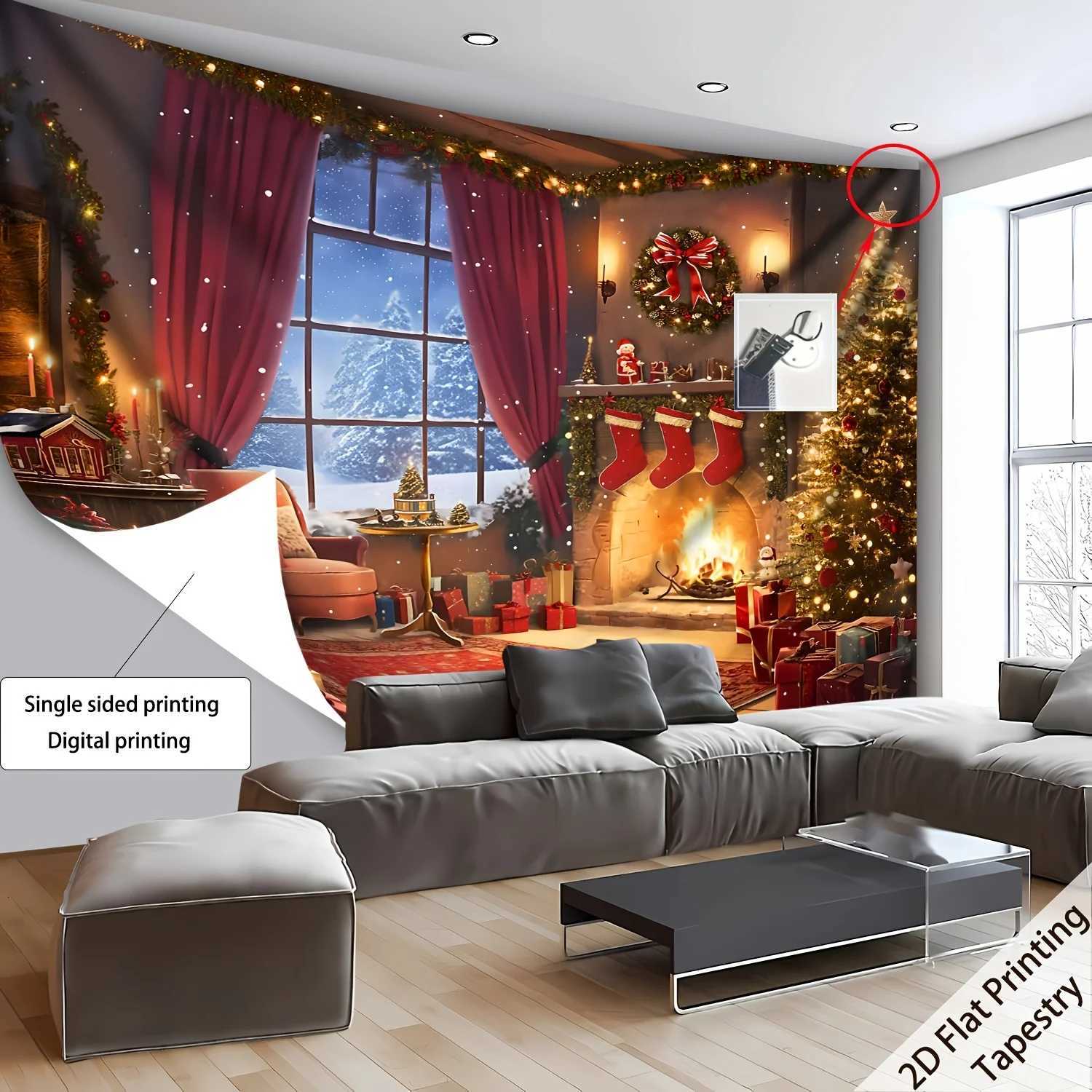 tapestry2D Flat Printing1pcs Christmas Tree Fireplace Gifts Tapestry Christmas Day Large Size Decorative Hanging Cloth HoliM251125