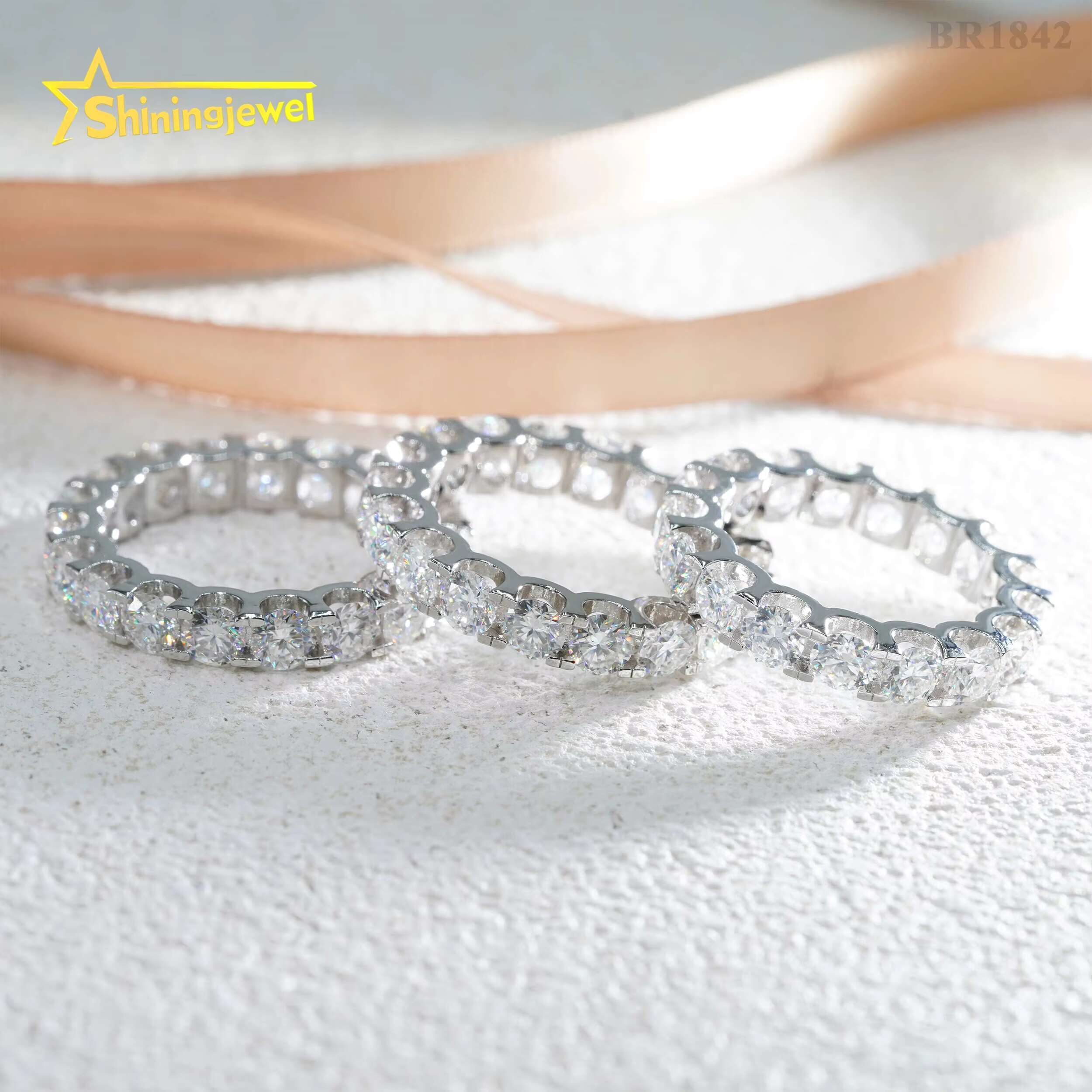 Ready to Ship S925 Silver Iced Out Diamond 4MM 5MM 6.5MM VVS Moissanite Ring Custom Women Eternity Rings