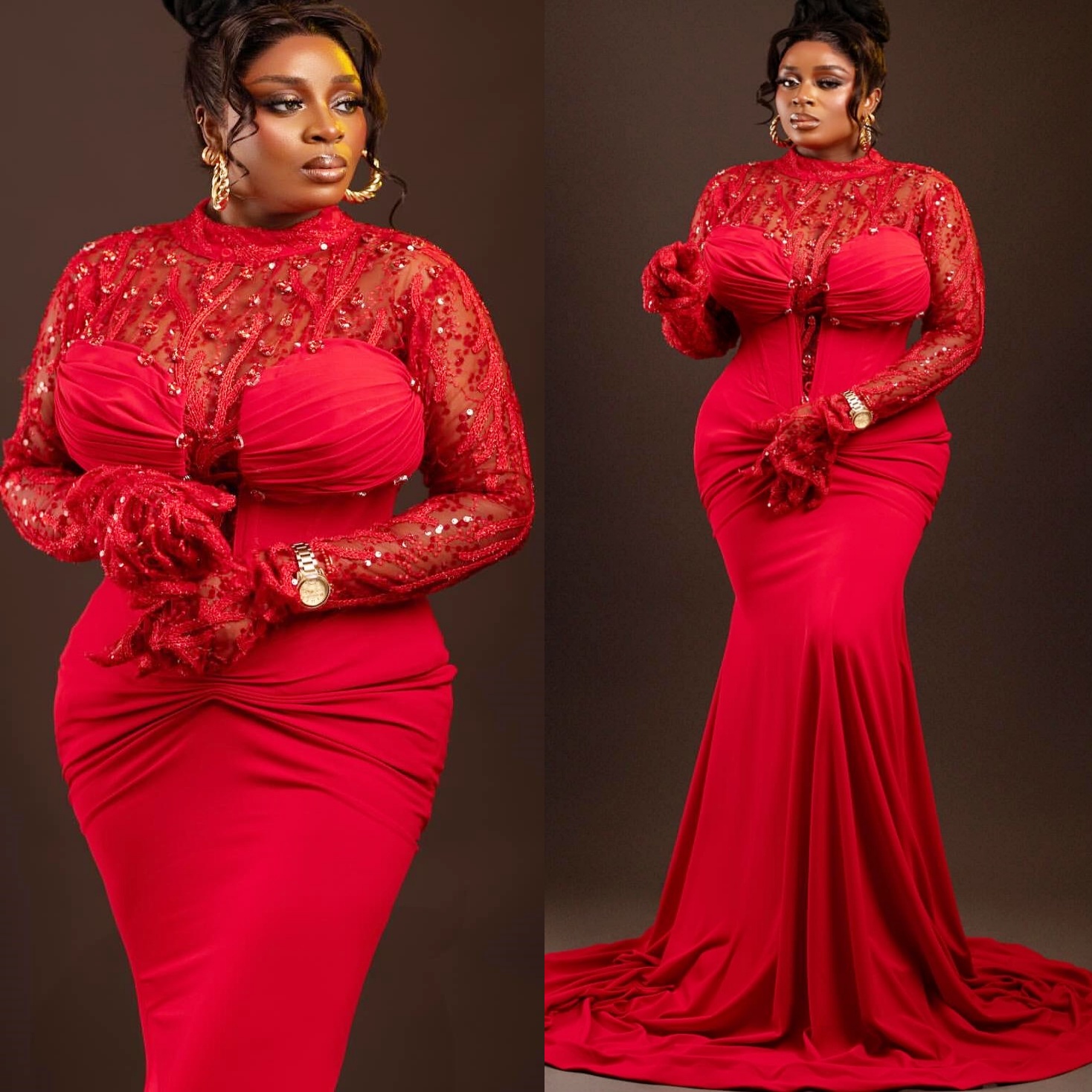 Red Mermaid Plus Size Prom Dresses 2025 Lace Crystals Beaded Satin Evening Formal Party Second Birthday Engagement Gowns Dress For Special Occasions Z
