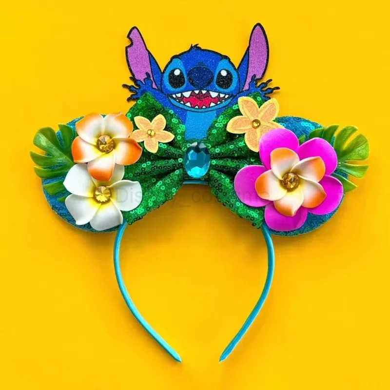 Disney Lilo Stitch Ears Headbands for Women Color Anime Hair Childrens Glitter Bow Headbands Girl Hair Accessories Party Gifts X250425