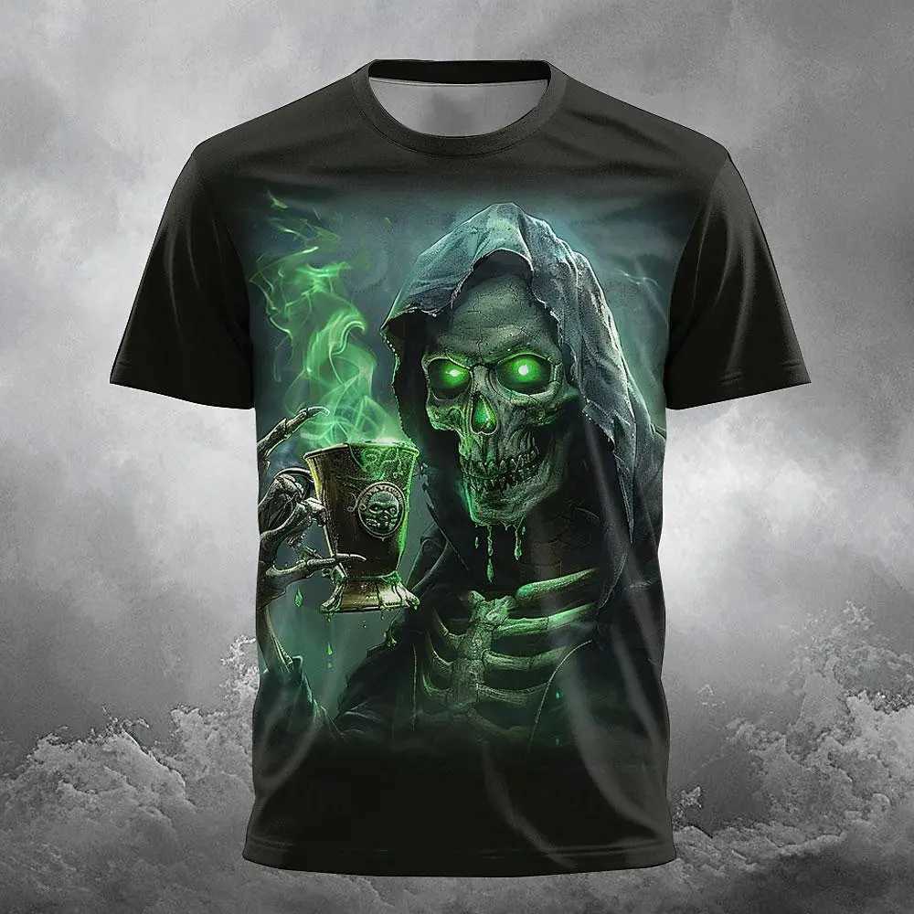 Mens T-shirt 3D skull print casual crew collar T-shirt short sleeved top summer oversized T-shirt hip-hop fashion mens clothing W250425