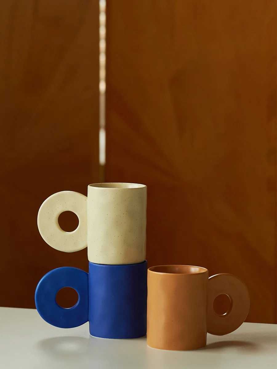 Nordic Ceramic Mug Simple Large Handle Niche Coffee Cup for Office Home Couple Breakfast Milk Cup Kitchen Drinkware Ins Y251125