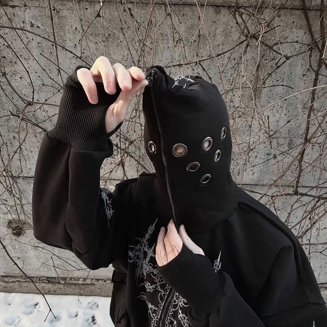 American Hot Black Gothic Line Pattern 3D Hollow Design Black Hoodie Mens Loose Street Hip Hop Trendy Clothing w250425