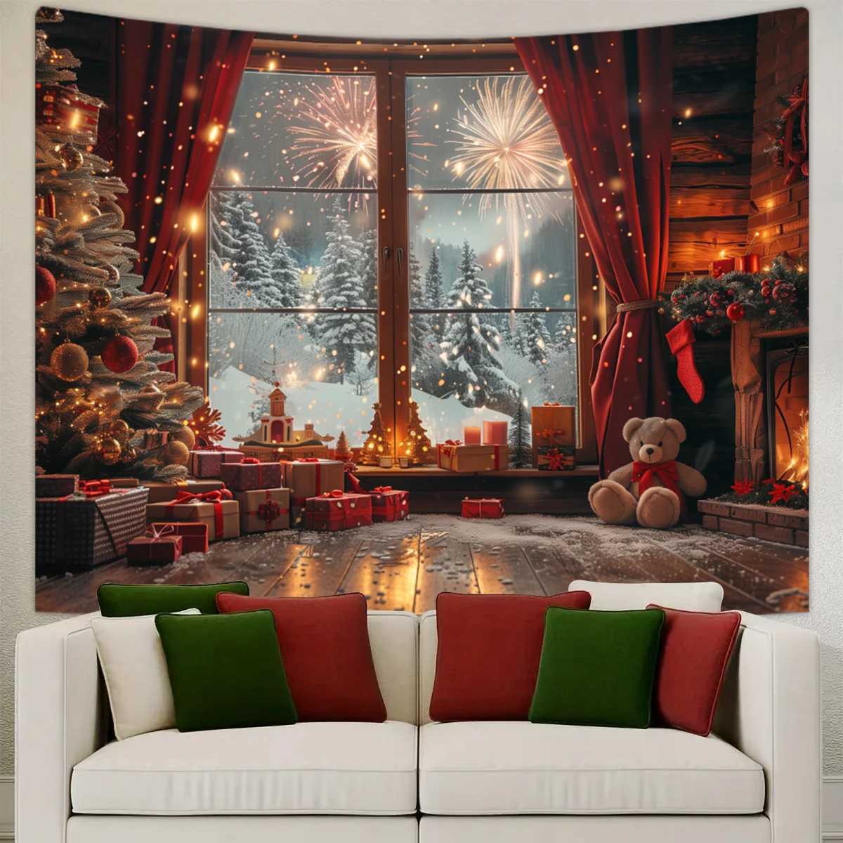 1pc Christmas tapestry festive Christmas tree snow landscape decoration tapestry Christmas photography background clothM251125