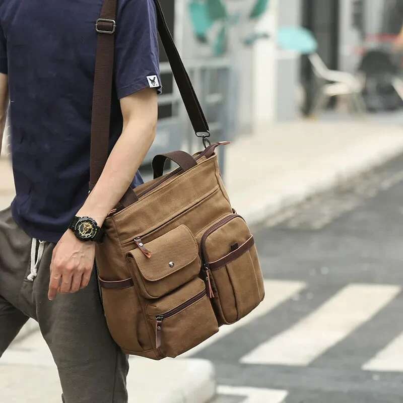 Men Canvas Messenger Crossbody Bags Unisex Sling Shoulder Bag For Travel Work College Vintage Men's Handbags Briefcase