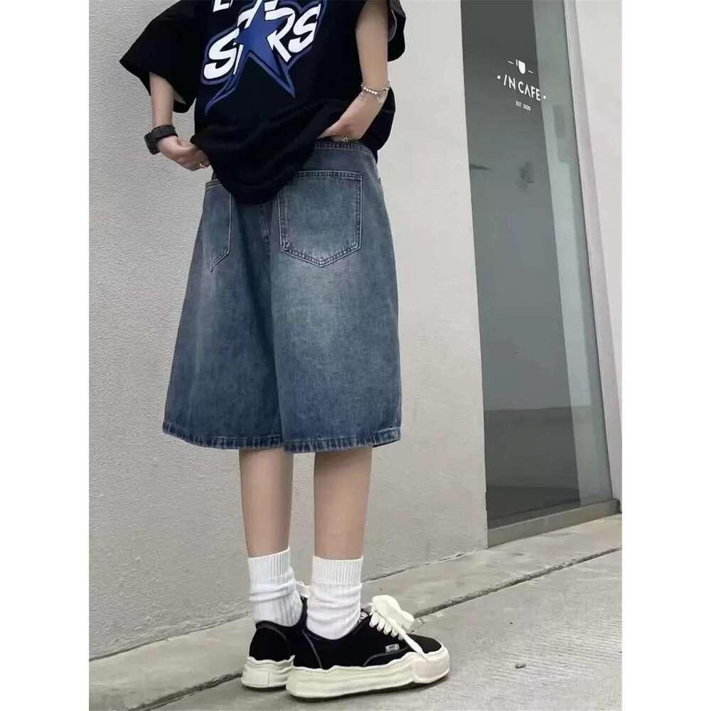 High Street Retro Blue Jean Shorts Women Summer Hip Hop Baggy Wide Leg Denim Half Pants Fashion Streetwear Y2k Clothing Oversize