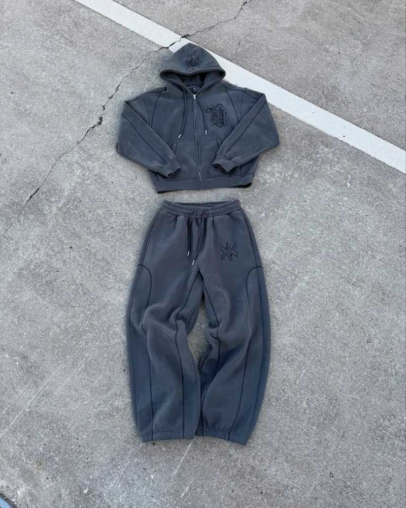 Hip hop fashion retro accessory pattern embroidery design mens Y2K set punk Harajuku casual couple oversized track set w250425
