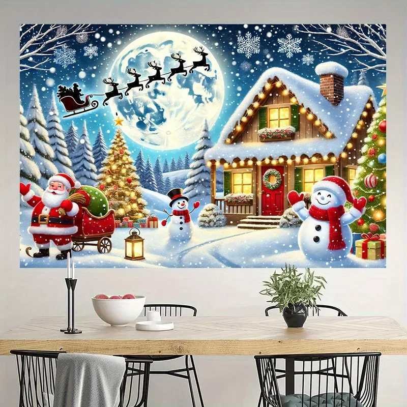 VIKAMA Christmas Snowy Night Wonderland Tapestry Living Room Feature Wall Childrens Room Christmas Party Room DecorM251125