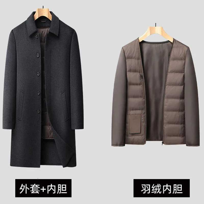 Long Length Woolen Coats 2025 Winter Mens Business Casual Duck Down Liner Overcoat Outwear Thicken Warm Wool Windbreaker JacketT251125