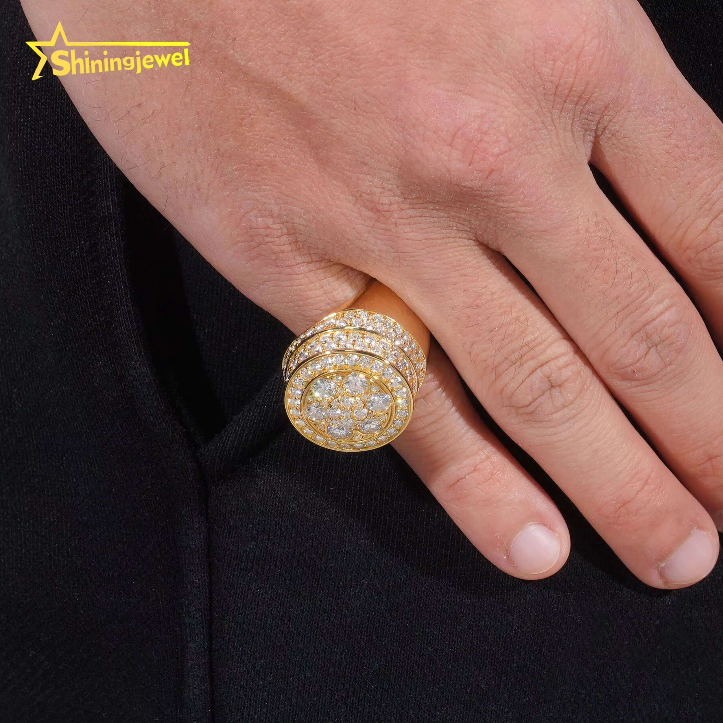 Fine Jewelry 925 Sterling Silver Gold Plated Hip Hop Jewelry New Style VVS Diamond Moissanite Iced Out Hip Hop Ring
