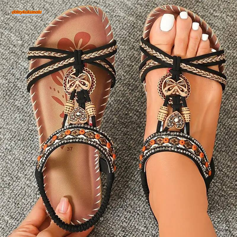 Women's Bohemia Style Women Soft Bottom Low Heels Sandals Woman Non-slip Shoes Summer Footwear ddmykukumalu