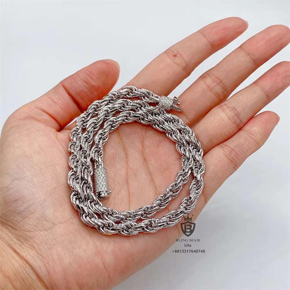 Hot Selling Iced Out Moissanite Clasp 6mm Rope Necklace Solid 925 Silver Rope Chain for Pendant
