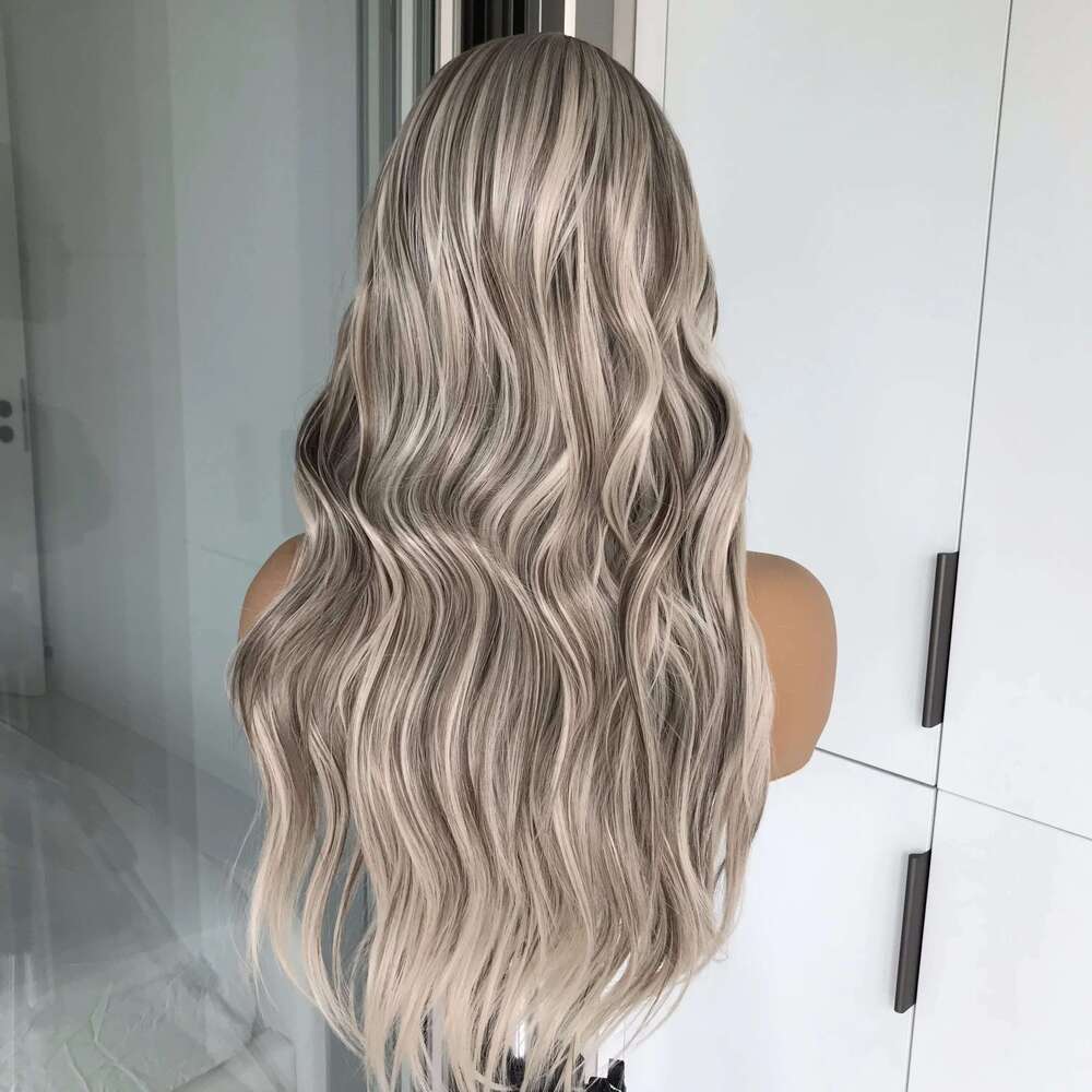 Highlight Ash Platinum Blonde Body Wave Synthetic Lace Front For Women Long Wavy Pre Plucked Heat Resistant Fiber Wig Daily