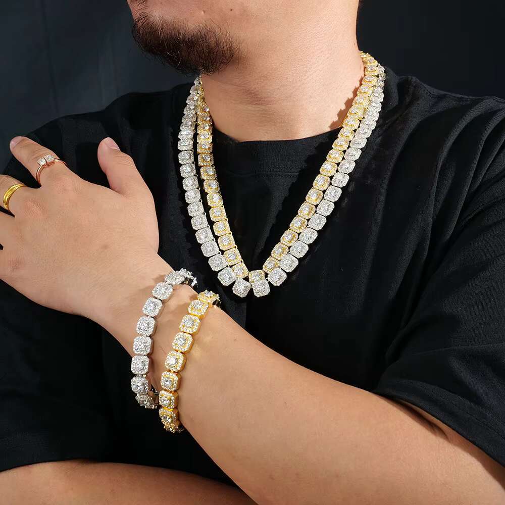 Polished Sterling Silver 11mm Moissanite Iced Out Square Cuban Tennis Bracelets HIPHOP Fashion Jewelry for Youngster