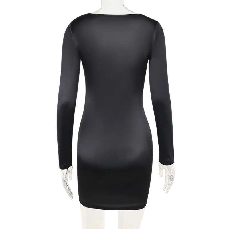 Dongdumaoyi Townlike Lace Patchwork Slim Bodycon Dress Women Mini Autumn Winter Hollow Out V Neck Nightclub Sexy Party Dresses