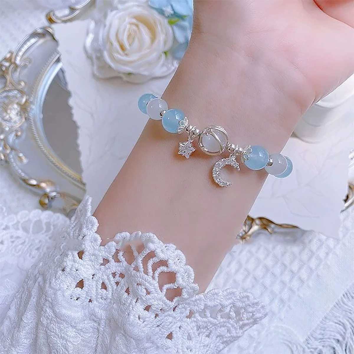 Princess Girls Star Moon Bracelet Blue Purple Color Opal Stone Bracelet for Kids Shiny Crystal Bracelets Wristband Jewelry Gift J251125
