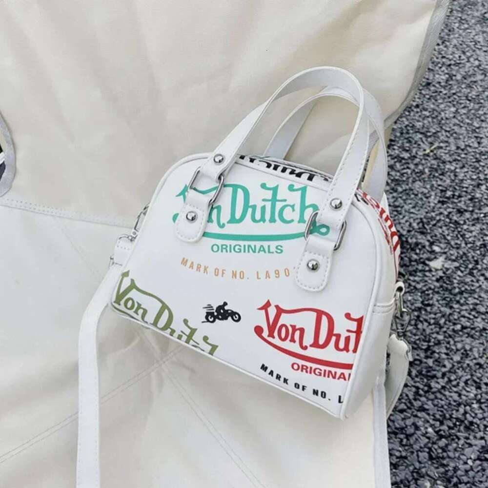 Designer bag Von Dutch Originals New Arrival Motorcycle Pattern Handbag White PU Leather Small Shoulder Bag Crossbody Bag Trendy Fashion Ladies Summer