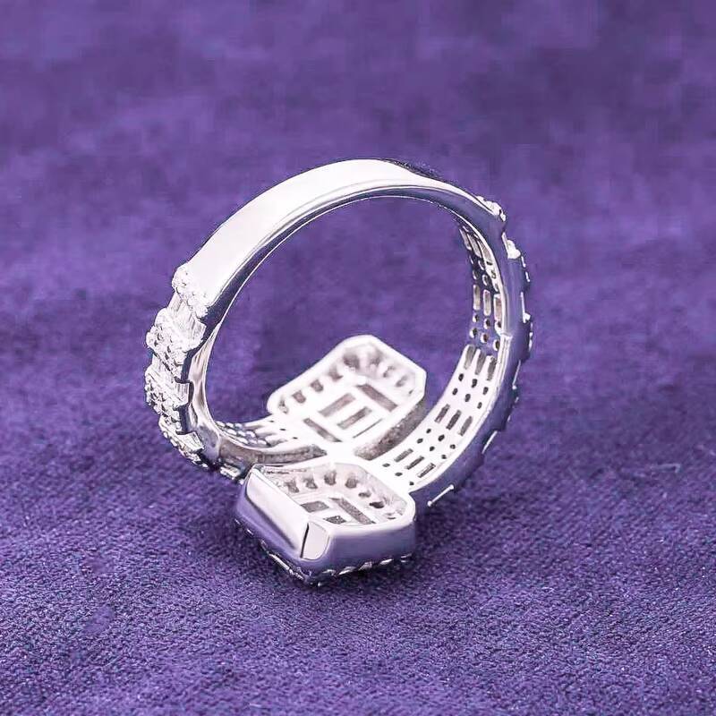 Hip Hop Mens Womens 925 Sterling Silver VVS Moissanite Cluster Split Shank Baguette Ring Fine Jewelry Passed Diamond Tester