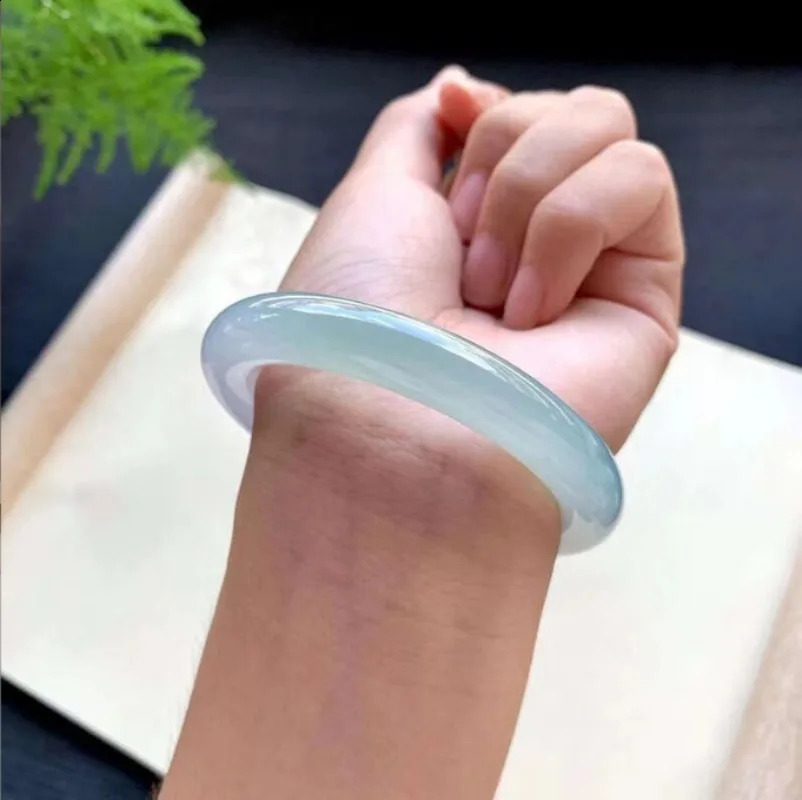 Ice Seed Jade Bracelet Blue Water Fat Round Bracelet Womens Sky Blue Frozen Sky Blue jade bracelet bangle bangles for women 250424
