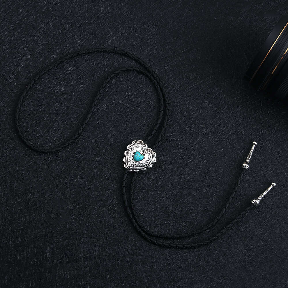 Punk denim bolo tie fashion personality love blue turquoise leather rope sweater chain alloy pendant