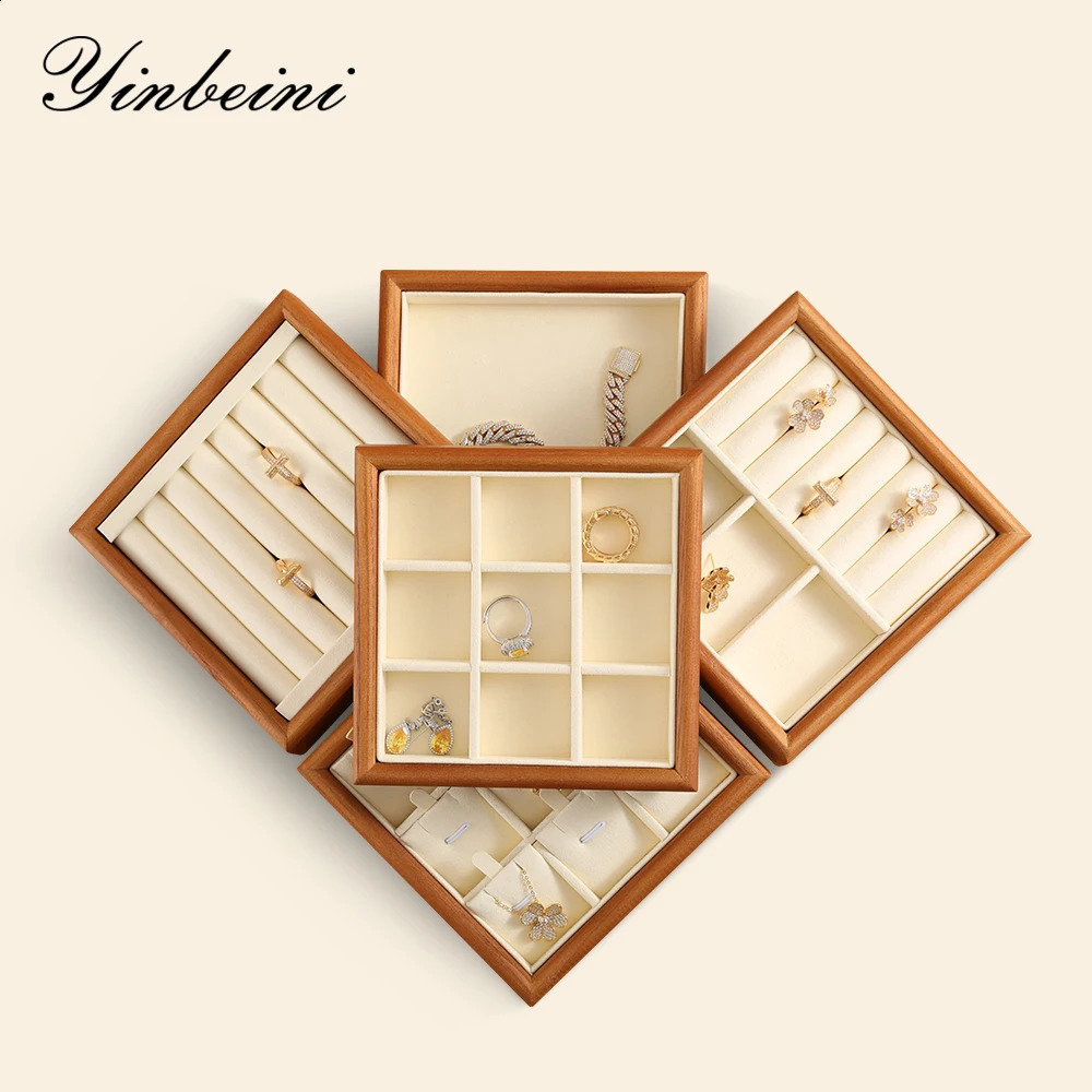 Yinbeini Ring Earrings Organizer Necklace Bracelet Display Tray Wooden Jewelry Storage Tray P027 250424