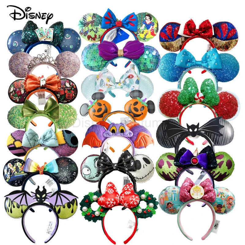 Disney 2025 Disneymini Ear Headband for Women at Disneyland Hair Mickey Adult/Children Leather Plush Glitter Role Playing Girl Accessories X250425