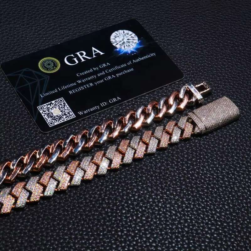 In Stock Drop Shipping Silver 925 Men Rose Gold Solid Heavy Thick 13MM Iced Out Diamond VVS D Color Moissanite Cuban Chain