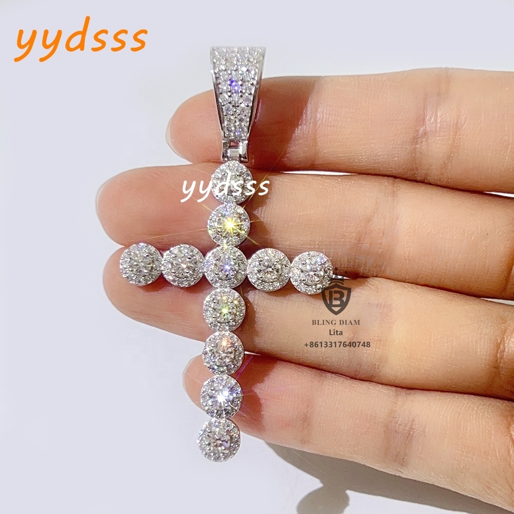 Blingdiam Jewelry Iced Out Mens Women Pray Jesus Moissanite Diamond 10k Gold 925 Silver Cross Pendant