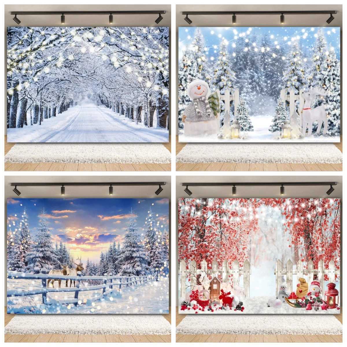 Winter Forest Scene Backdrop for Photography Snow Snowflake Xmas Tree Natural Landscape Christmas Baby Portrait Photo BackgroundM251125