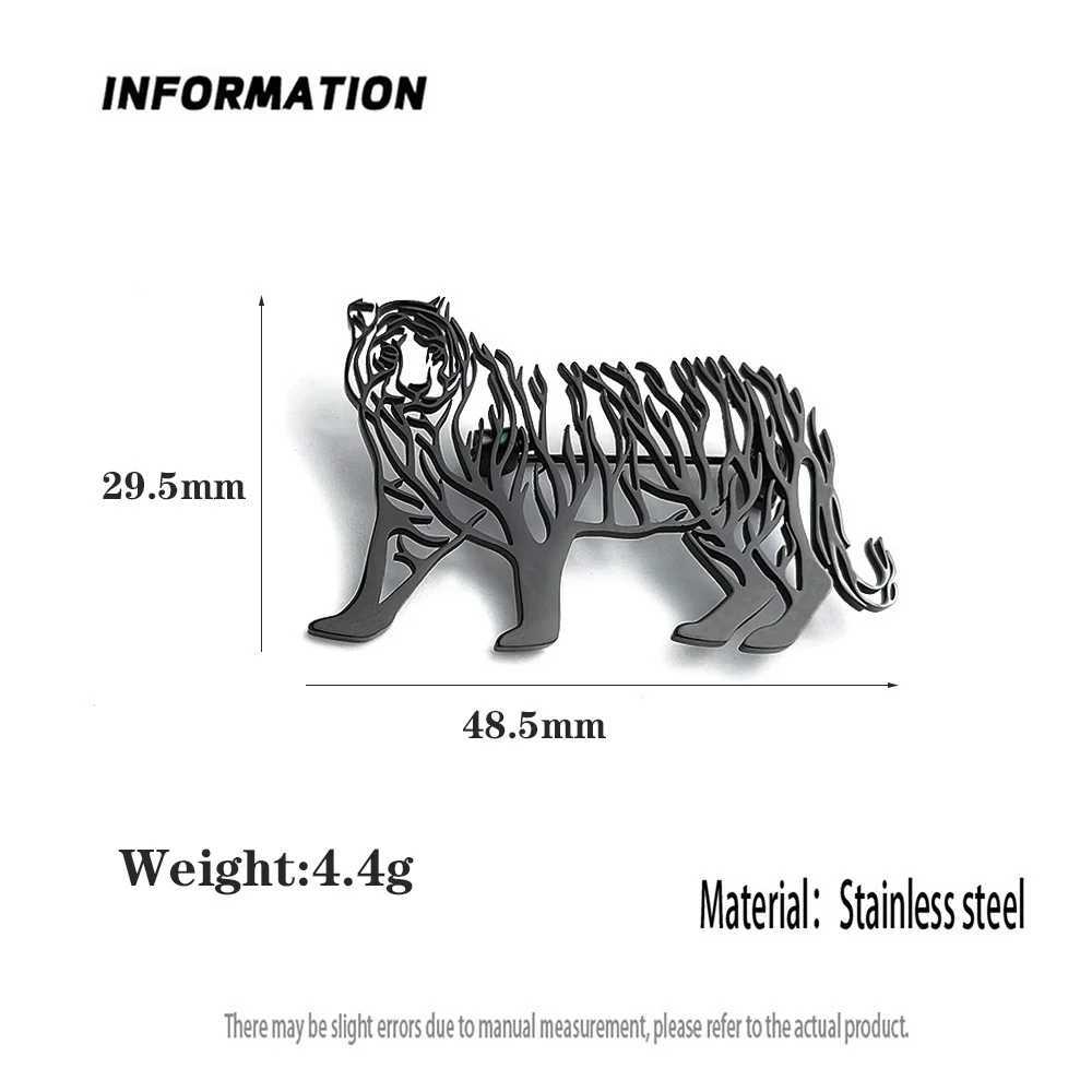 Creative hollow animal tiger life tree stainless steel gold-plated 18K brooch black suit accessories wedding matching set J251125