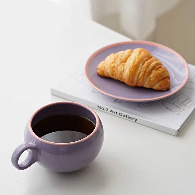 270ml Simple Splicing Color Contrast Ceramic Coffee Cup Plate Set Restaurant Home Use Milk Cup And Dish Sets Modern Simplicity Y251125