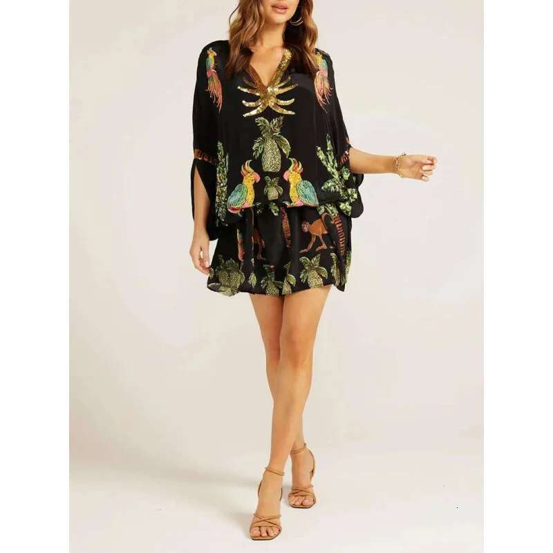 Dongdumaoyi Women S New Spring Collection V Loose Fit Fashion Printed Dress V