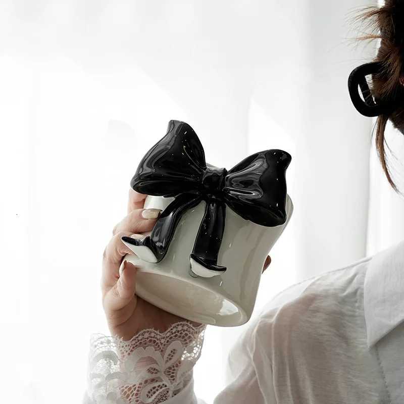 High Aesthetic 3D Bow Ceramic MugOffice Girls Kawaii CupHome Breakfast Milk Coffee MugsCouple Christmas Birthday Gift Teacup Y251125