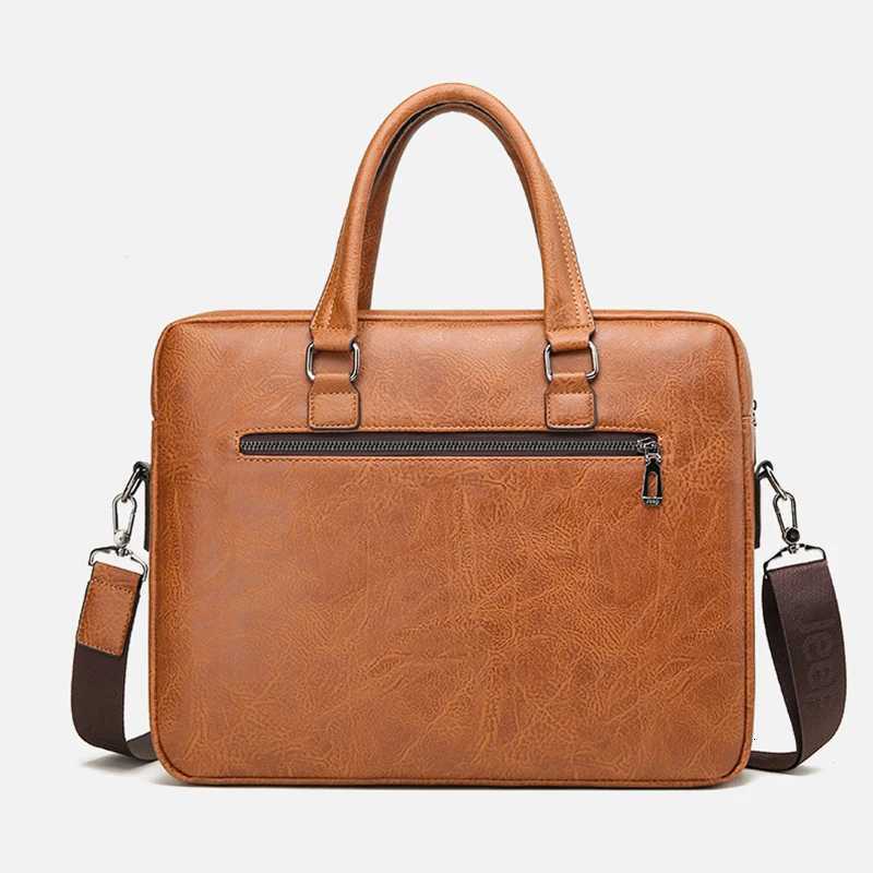 Mens Briefcase PU Leather Handbag Executive 14 Inch Laptop Document Shoulder Business Vintage Messenger Designer Lawyer BagT251125