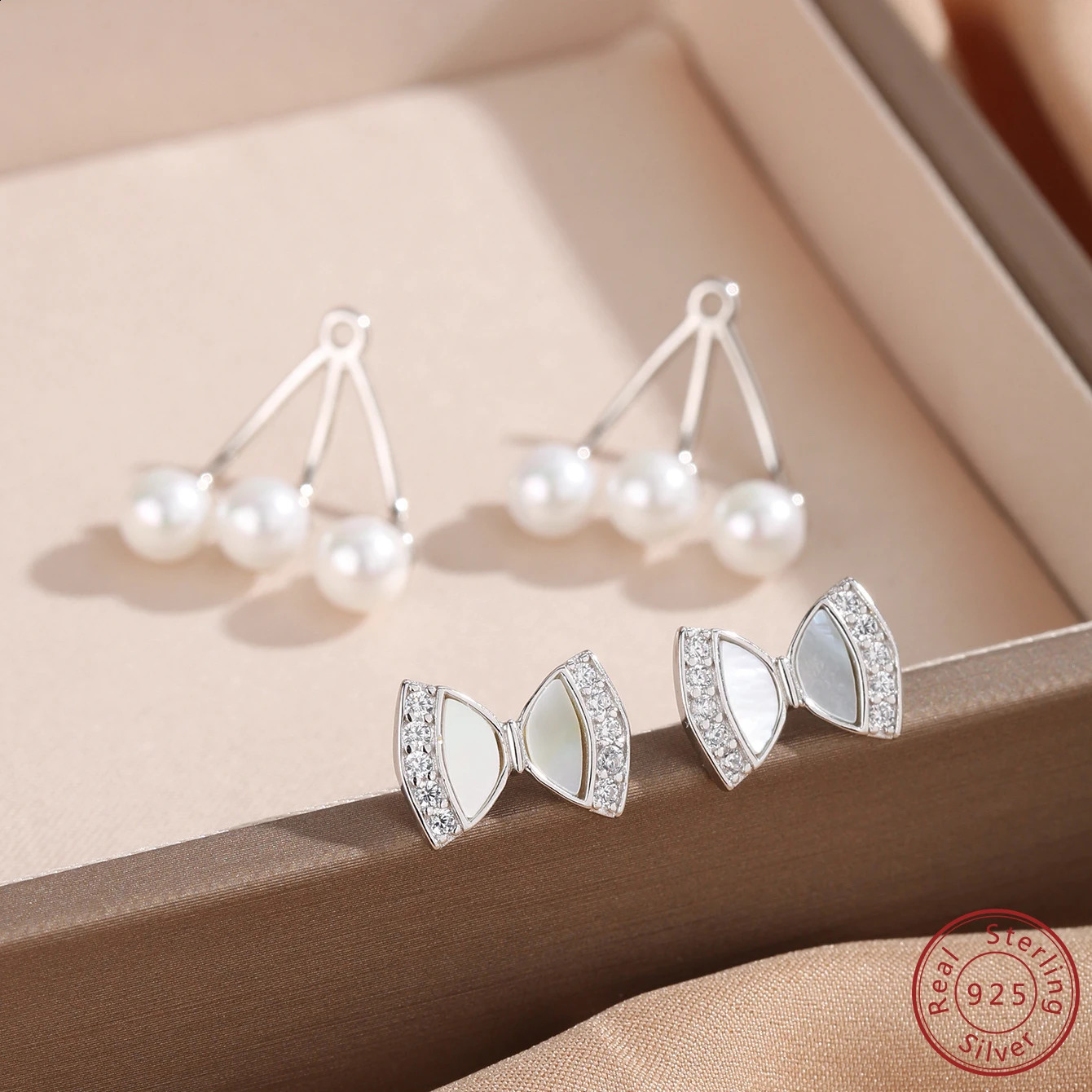 product 100% 925 sterling silver bow hanging pearl earrings fashion version earrings style party women 250422