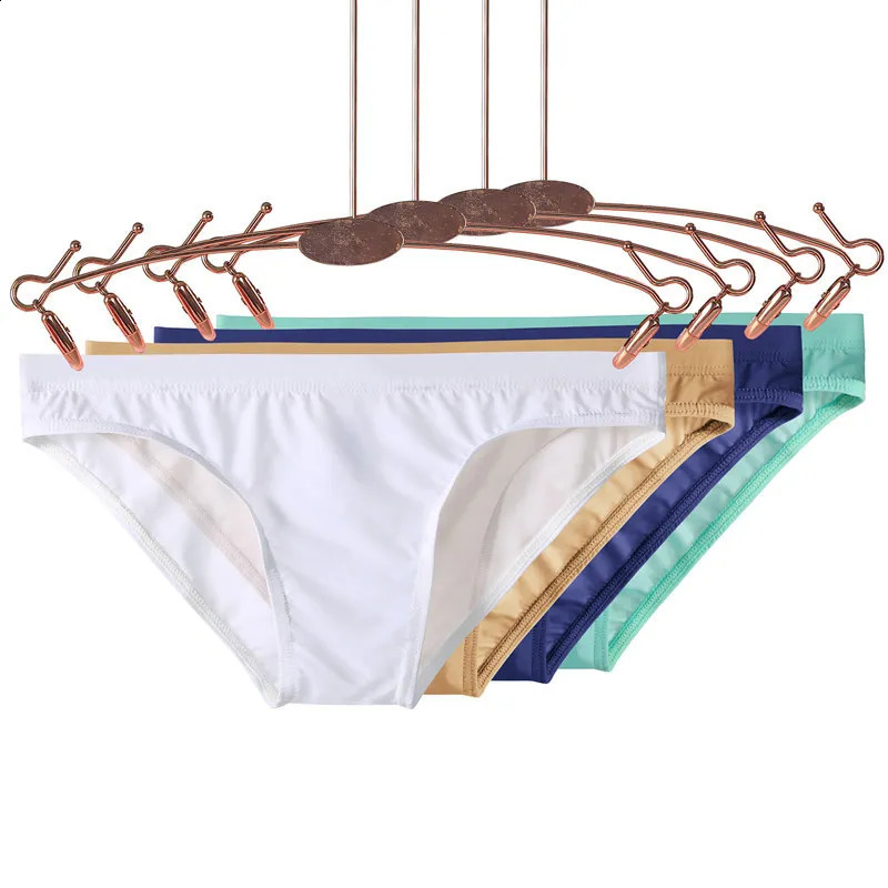 Sexy Mens Low Waist Ice Silk Raised Pocket Fabric Solid Color Transparent Bikini Tight Breathable Underwear Pump 250417