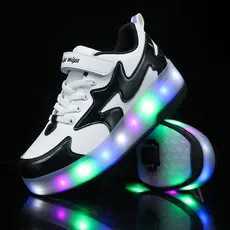 Childrens USB charging roller shoes with glowing sports shoelaces and wheels childrens roller skateboarding shoes W250425