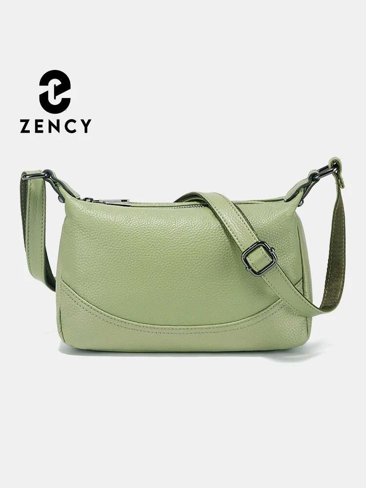 Zency Spring Summer Women Cowhide Soft Leather Hobo Shoulder Bag Double Zip Main Pockets For Commuter Shopping Outing