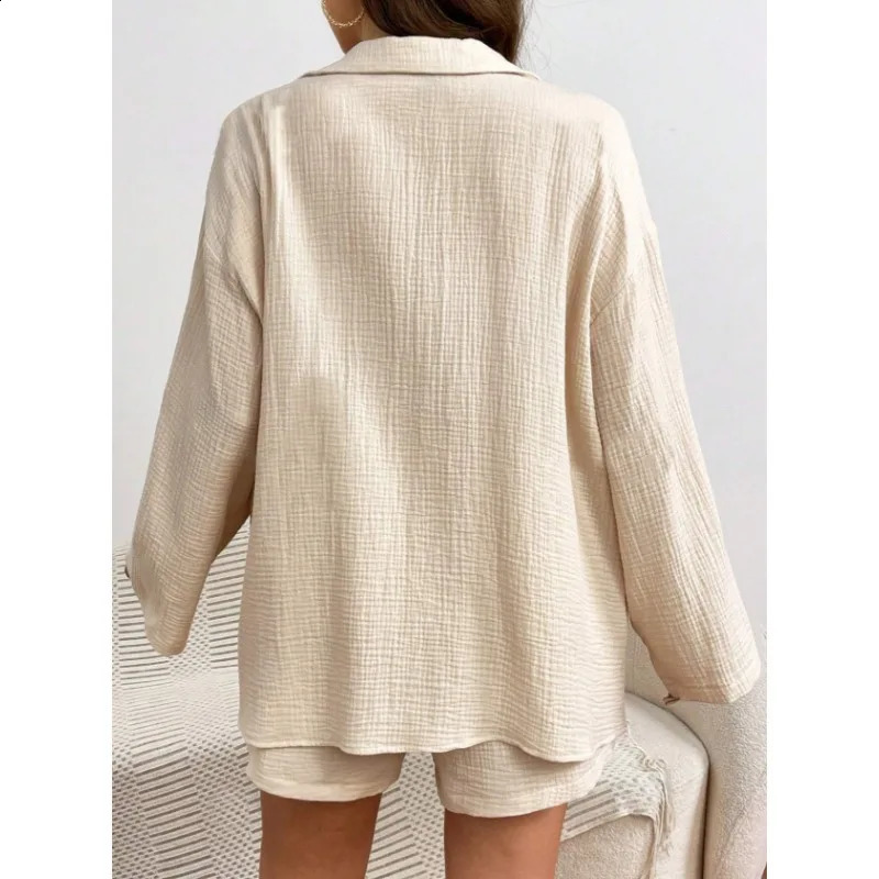 Solid color casual loose womens shorts set elegant summer womens two-piece set full set womens clothing 250422