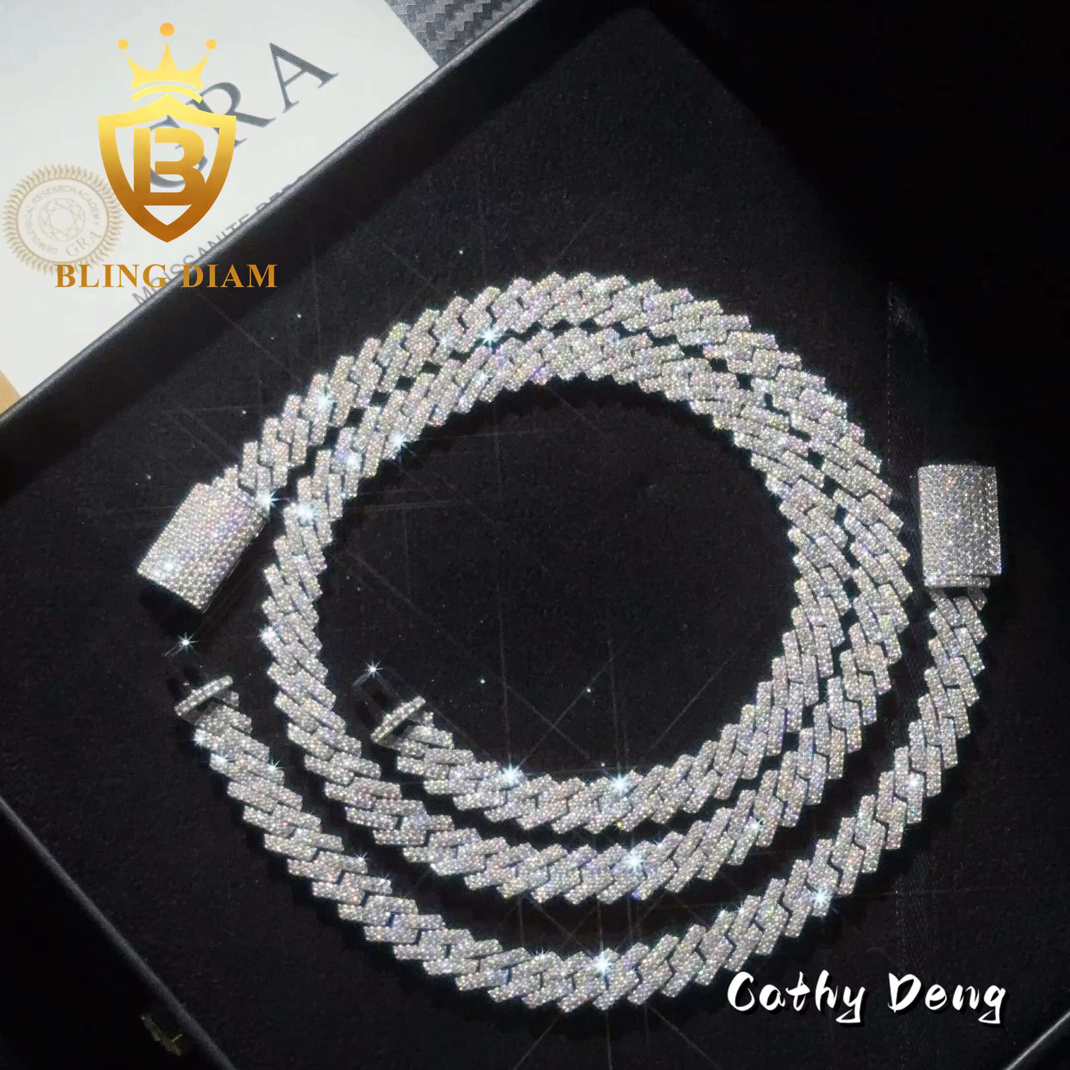 Fashion Rapper Jewelry 10mm Cuban Link Chain 925 Silver Hip Hop Chain Moissanite Diamond Iced out Cuban Link Necklace for Men