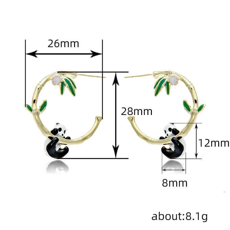 Small Niche Panda Bamboo Ear Rings, Grand Eye-Catching, Slim And Dripping Oil Earrings For Women